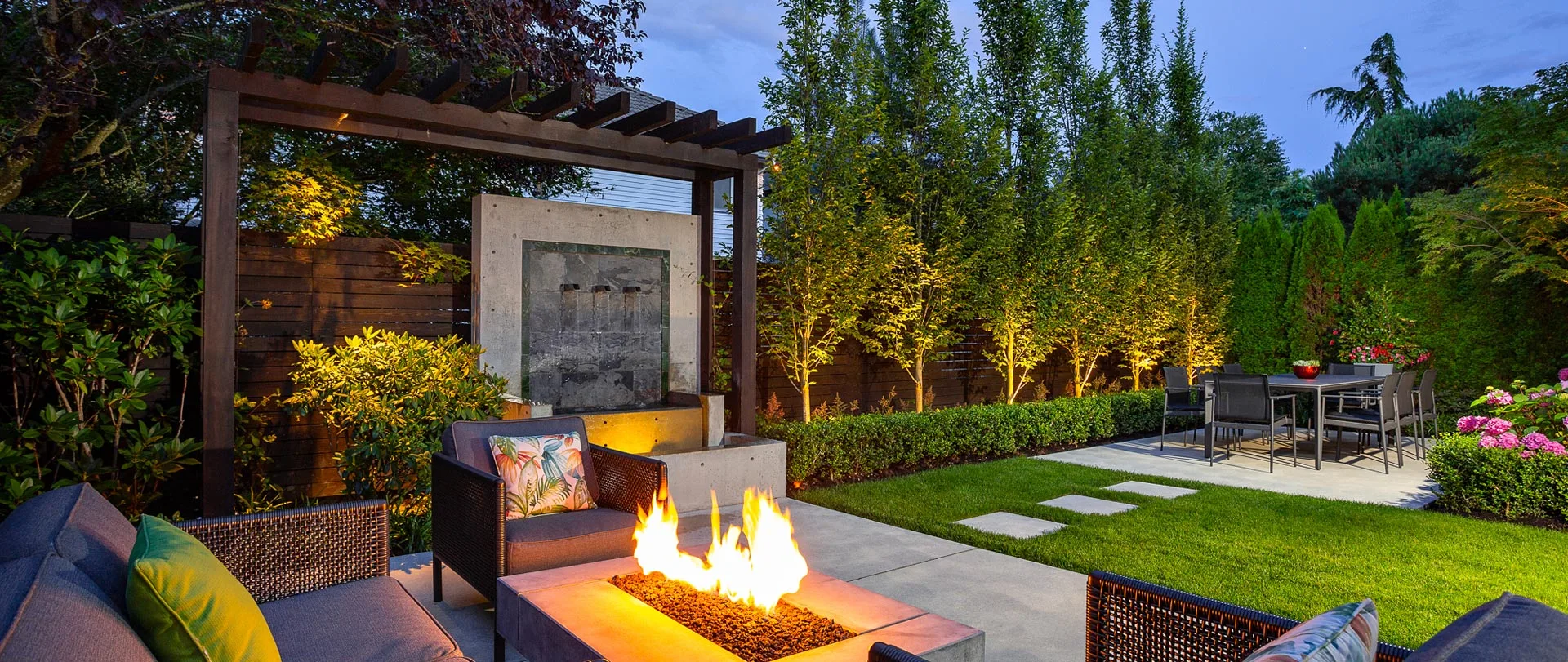 Vancouver - Residential fire pit and waterfall.